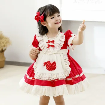 Raudona Ispanijos Mergaičių Boutique Suknelė Kūdikio Gimtadienio Suknelės Vaikams Nėrinių Lankas Suknelė Bamblys Girl Lolita Princess Dreess