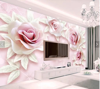 Custom papel de parede 3d, pink rose freskomis už kambarį, miegamąjį, TV foną, sienų apdaila, tapetai