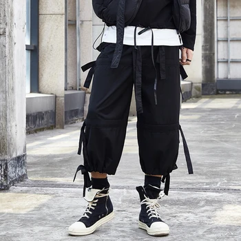 Vyrai Japonija Stiliaus Juodojo Kaspino Sudurti Prarasti Atsitiktinis Kelnės Vyrų Streetwear Hip-Hop, Punk, Gothic Haremas Ziajać Poilsiu Sweatpants