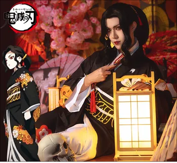 Anime Demon Slayer Kibutsuji Muzan Cosplay Kostiumų Kimono Uniformas, Pilnas Komplektas Kostiumas Perukas Šalies Halloween Carnival Vaidmenį Vaidina Apranga