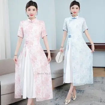 2022 aodai cheongsam suknelė tradicinis rytietiškas gėlių spausdinti ao dai suknelė nacionalinės nėrinių qipao suknelė moterims vietnamas qipao suknelė