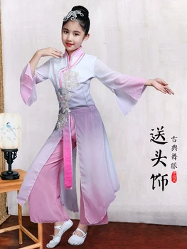 Vaikai hanfu klasikinio šokio kostiumai mergaičių Kinų stiliaus yangko šokių hmong ventiliatorius šokių drabužius. nacionalinis veiklos drabužiai