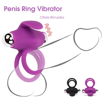 Erotinis Galingas Vibruojantis Penio Žiedai Silikono Dvigubos Kilpos Cockring Vibratorius Gaidys Žiedas Produktų Suaugusiems, Sekso žaisliukai Vyrams