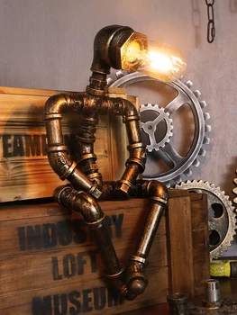 Retro pramonės loft stiliaus apdaila kūrybos punk gimtadienio dovana kavos baras vandens vamzdis robotas stalo lempa apdaila