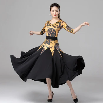 Mados Spausdinimo Sportinių Šokių Suknelė Moterims Konkurencijos Drabužių Pusė Rankovės Valsas Veiklos Suknelės Tango Praktikos Dėvėti 3786
