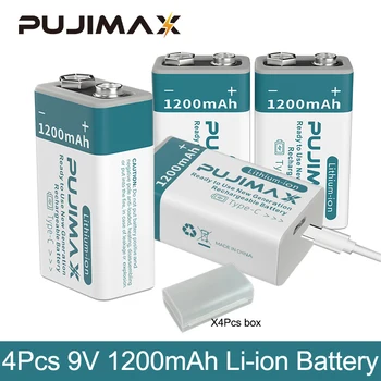 PUJIMAX 4Pcs 1200mAh 9V Li-ion Baterija Palaiko C Tipo Kabelis Tiesioginio Apmokestinimo Multimetras Dūmų Detektorius Elektrinė Gitara
