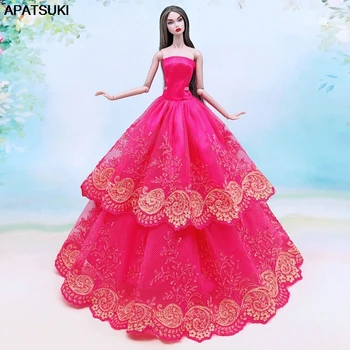 Raudonos Nėrinių Gėlių Multi-layer Vestuvinė Suknelė Barbie Lėlės Drabužių Komplektus Šalis Suknelė 1/6 BJD Lėlės Priedai Vaikams, Žaislai