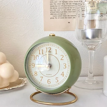 Silent Ne Pažymint Retro Vintage Žadintuvas Darbalaukio Mažas Laikrodis su Nakties Šviesos Apvalus Mini Žadintuvas, Miegamojo Biuras