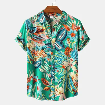 2022 M. Vasaros Vyrų Mados Gėlių Spausdinti Trumpas Rankovėmis Marškinėliai Atsitiktinis Atogrąžų Havajai Trumpas Atostogas Vyrų Ploni Marškinėliai