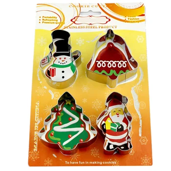 4pcs/set Kalėdų Cookie Cutter Pelėsių 3D Nerūdijančio Plieno Kepimo Formos Pyragas Apdaila Medžio Sniego Formos Kepimo Virtuvės Įrankiai