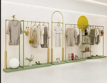 Drabužių parduotuvė display rack nano aukso, geležies sienos stovas viduryje sala stovo drabužių parduotuvė pakaba display rack paprastas stilius