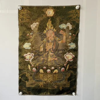 Senovinis Tibeto šilko siuvinėjimo Nepalas aukso Thangka portretas Tara Guanyin Bodhisatvos